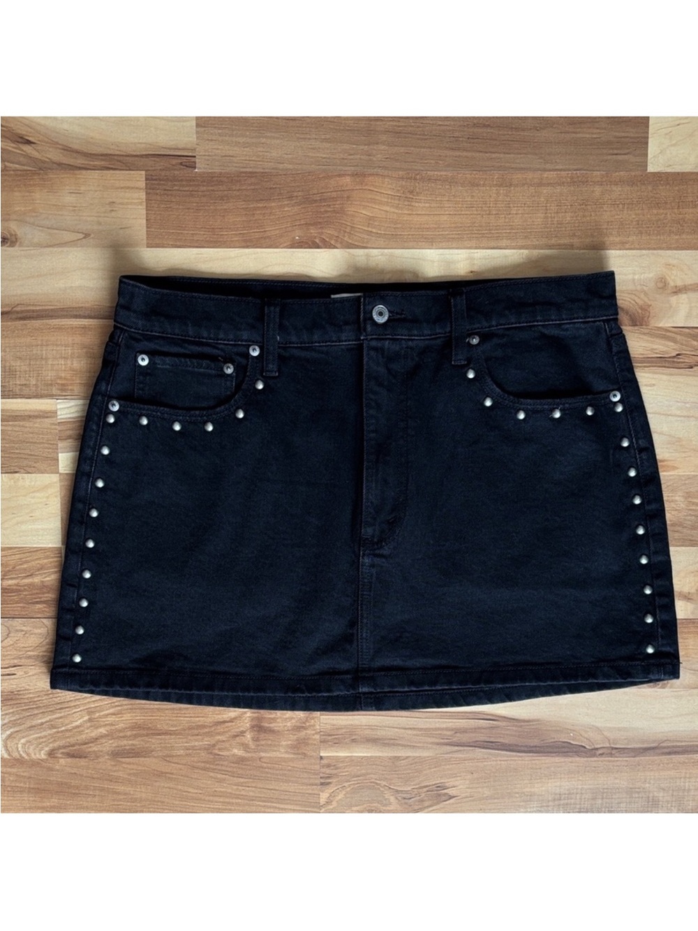 Abercrombie & Fitch High Rise Denim Studded Mini Skirt | Size 32